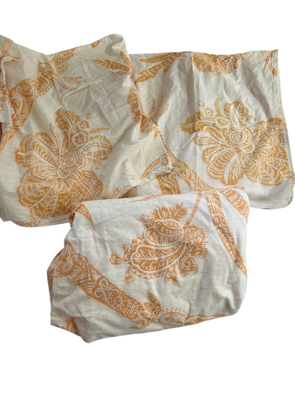 West Elm AS NEW goldenrod yellow baroque print Queen duvet 2 Euro Shams